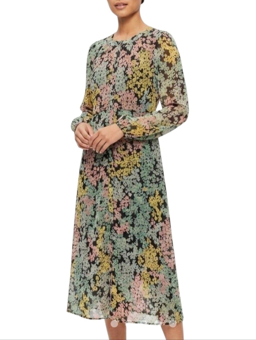 NWT Loft Ann Taylor Garden Floral Chiffon Button Down Midi Dress Long Sleeve 10